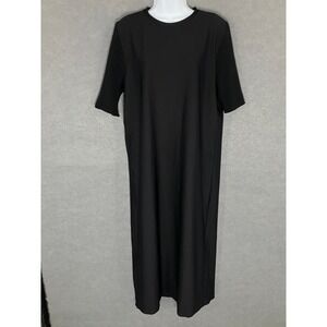 Zaba Black Midi Dress Ribbed Sleeve Casual Minimalist Womens Sz Large‎